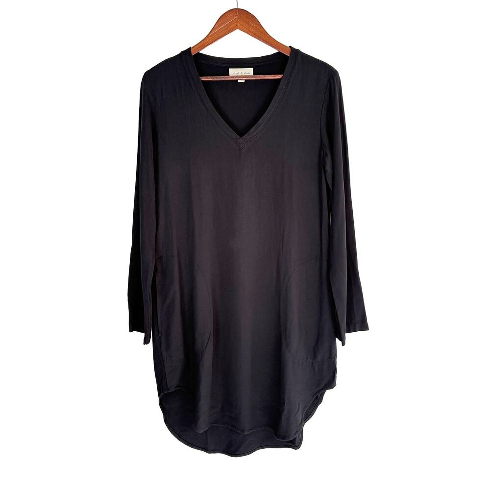 Anthropologie Cloth & Stone Black Shift Dress XS Pocket Minimalist Tunic Rayon